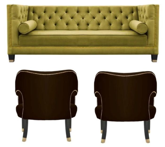 Sofagarnitur Beige Chesterfield Couch Samt Sofa couchen Sofas Polster 311 Sitzer