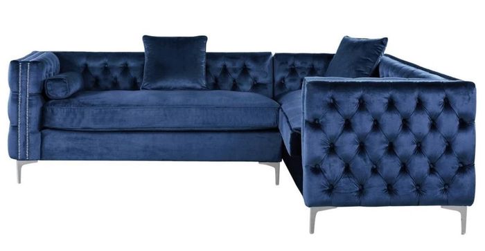 Ecksofa Blau Chesterfield Couch Eckgarnitur Polster Samt Stoff Ecke Möbel Design