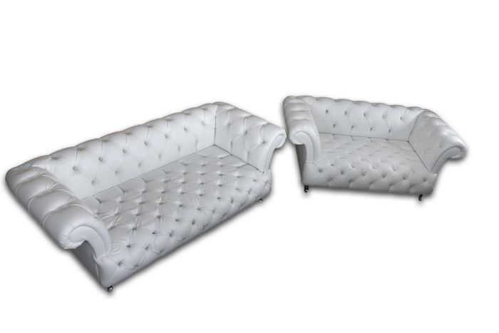 Design Chesterfield Sofagarnitur 3+2 Couch Leder Couch Polster Sofas Designer