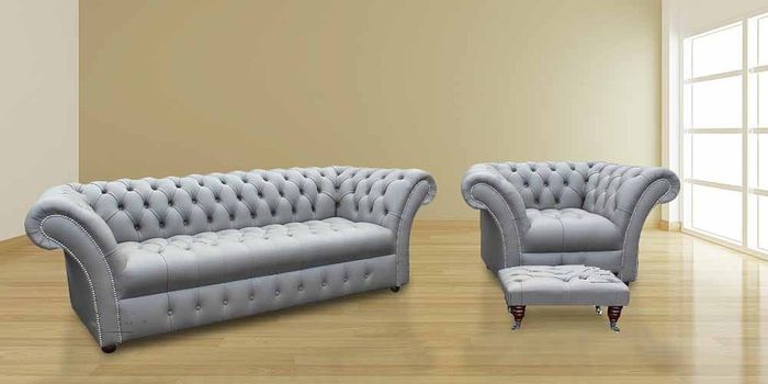 Chesterfield Sofagarnitur Sofa Couch Polster Design Textil Hocker Couchen 406