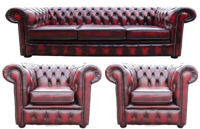 Chesterfield Leder Couch Design Luxus Sofagarnitur Sofa Polster 3+1+1 Sitzer Neu