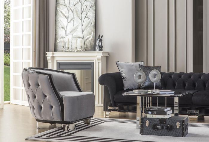 Sessel Ohrensessel Cocktailsessel Stoff Wohnzimmer Grau Modern Design