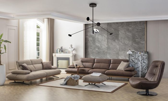 Sofagarnitur Sofa 4 3 1 Sitzer Sessel Luxus Kunstleder Braun Gruppe
