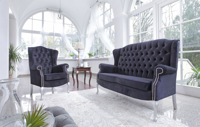 Klassische Chesterfield Zweisitzer 2er Sitzer Sofa Couch Polster Samt Couchen