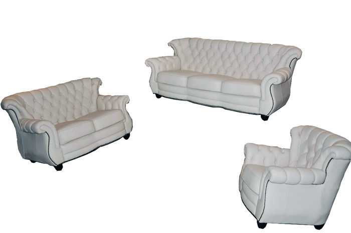 Ledersofa Sofagarnitur 3+2+1 Couch Sofa Polster Englische Stil Möbel klassisch