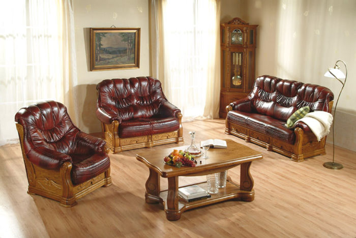 Garnitur 3+2 Sitzer Couch Polster Garnituren Sitz Set 100% Italienisches Leder