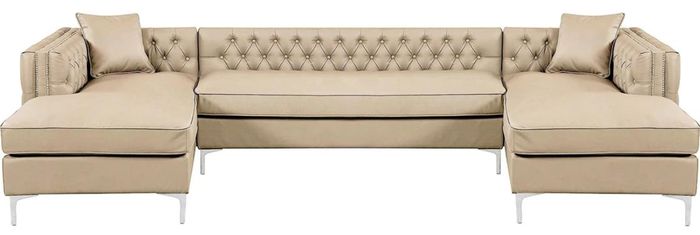 Ecksofa Beige Wohnlandschaft Couch Eckgarnitur Polster Chesterfield Möbel Design