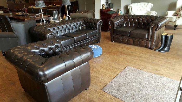 Chesterfield Sofagarnitur Ledersofa Sofa Couch Polster 100% Echtes Leder 3+2+1