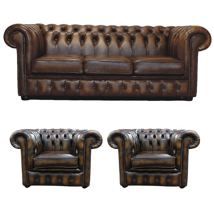 Chesterfield Leder Design Luxus Sofagarnitur Couch Sofa Polster 3+1+1 Sitzer 186