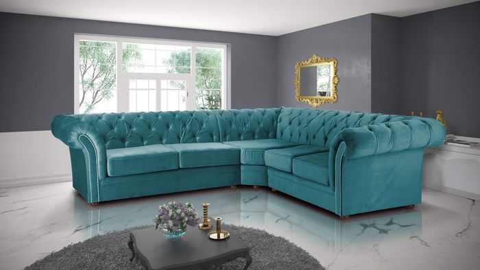 Turkis Chesterfield Ecksofa Sofa Couch Polster Eck Sofas Garnituren Sitz Ecke