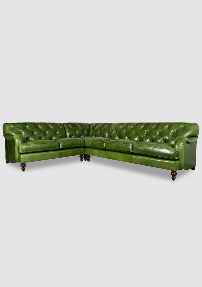 Ecksofa Ledersofa Grün Polster Eck Couch Garnitur Sitz Design Chesterfield Grün