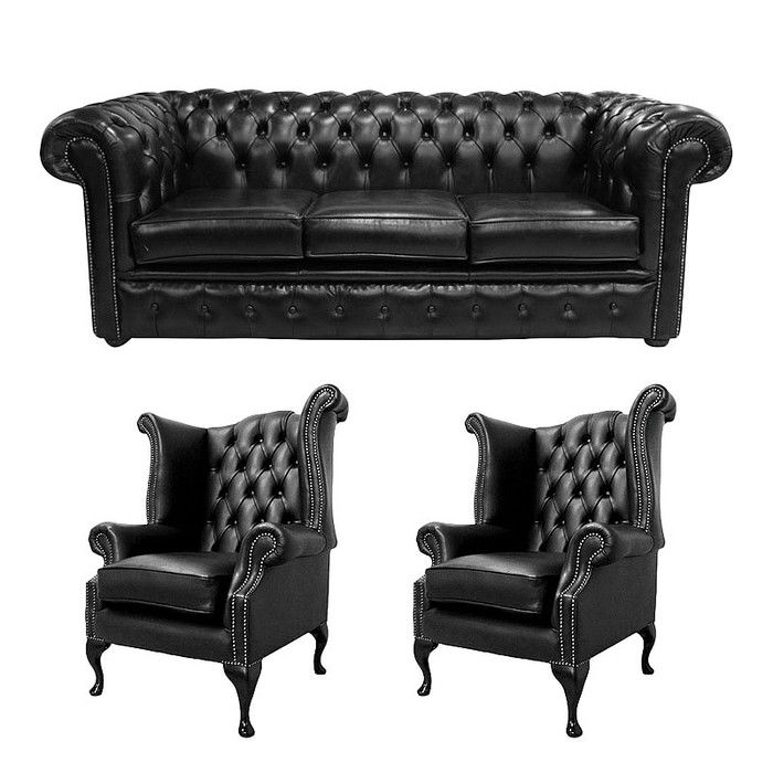Sofagarnitur Chesterfield Polster Couch Sofa Leder Sitz Garnitur Ohrensessel 412