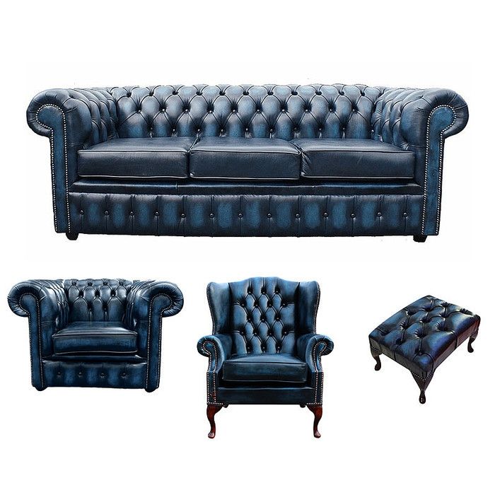 Sofagarnitur Chesterfield Polster Couch Sofa Leder Sitz Garnitur Ohrensessel 414