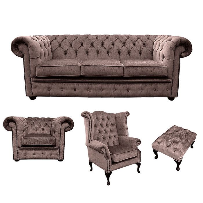 Sofagarnitur Chesterfield Polster Couch Sofa Leder Sitz Garnitur Ohrensessel 416