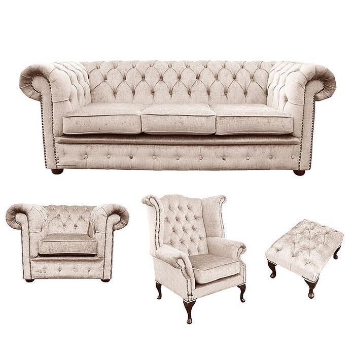 Sofagarnitur Chesterfield Polster Couch Sofa Leder Sitz Garnitur Ohrensessel 417