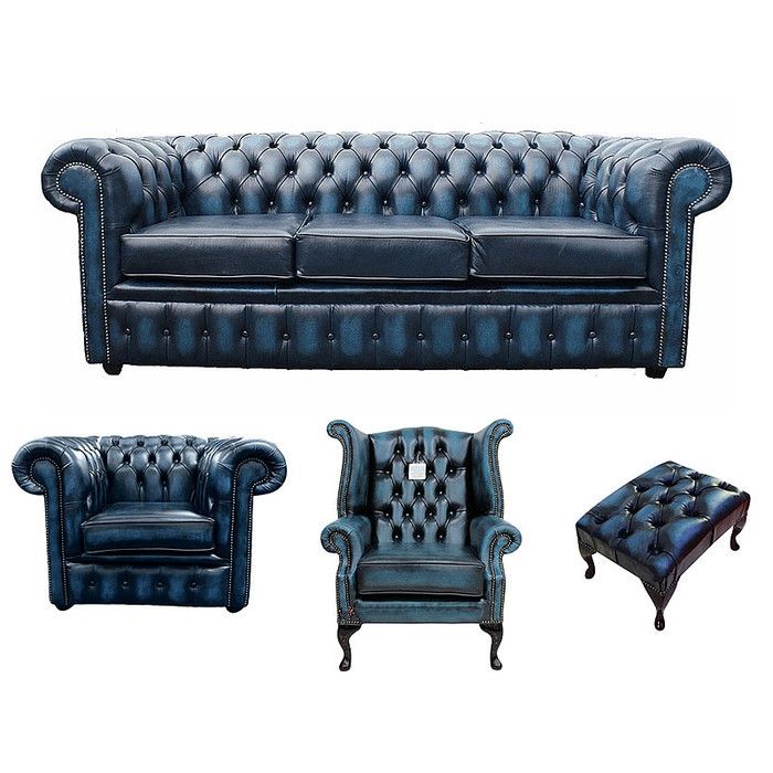 Sofagarnitur Chesterfield Polster Couch Sofa Leder Sitz Garnitur Ohrensessel 419