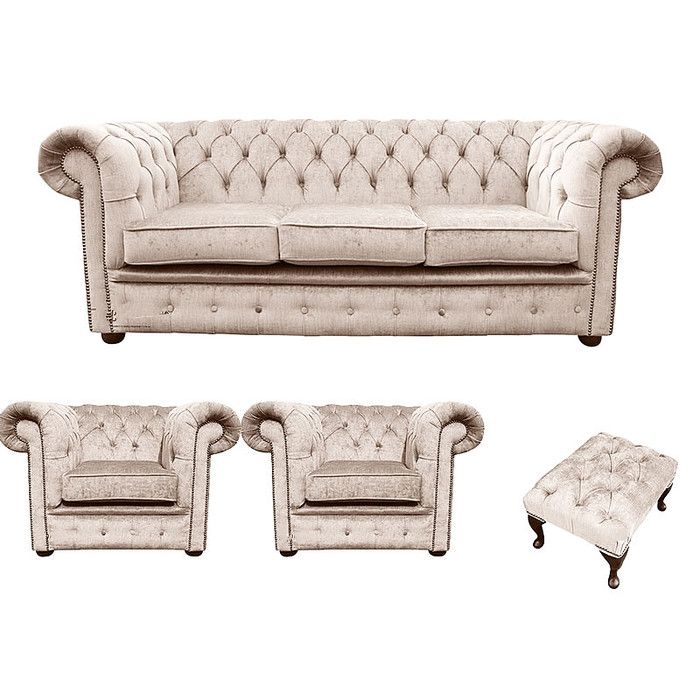Chesterfield Sofagarnitur Sofa Couch Polster Set Garnitur Sitz 3+1+1+ Hocker #69
