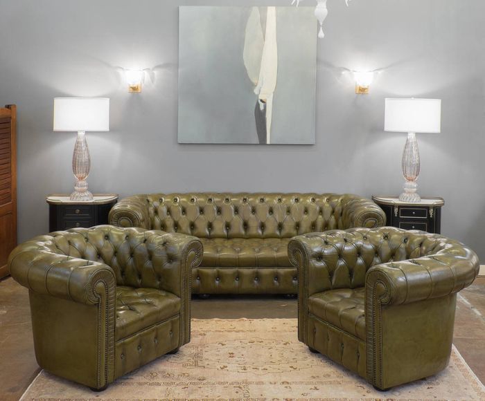 Chesterfield Leder Design Luxus Sofagarnitur Couch Sofa Polster 3+1+1 Sitzer