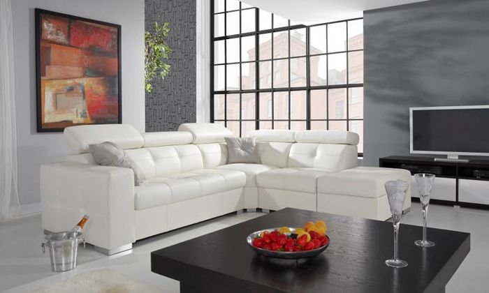 Design Ecksofa Wohnlandschaft Polster Eck 100% Leder Sofa Couch Sitz Garnitur