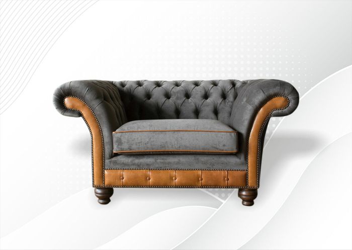 Chesterfield Sessel Stoff Textil Grau Wohnzimmer Design Luxus Polster Neu Modern