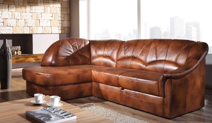 Klassische Ecksofa 100% Leder Wohnlandschaft Polster Sofa Couch Sitz Garnitur