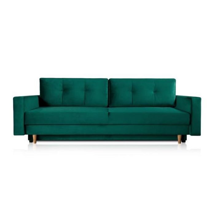 Sofa 3 Sitzer Grün Elegantes Wohnzimmer Modern Design Holz Möbel Polster Stoff
