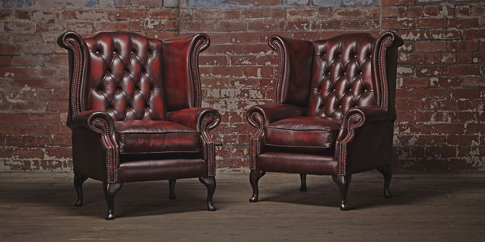 Echter Chesterfield Ohrensessel Sessel Couch Sofa Polster Sitz Lounge Antik