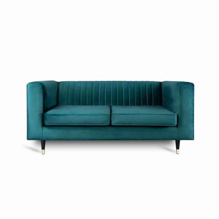 Sofa 2 Sitzer Grün Elegantes Modern Luxus Design Holz Möbel Polster Stoff Neu