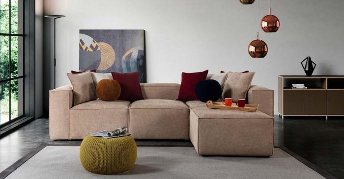 Beiges Wohnzimmer Luxus Ecksofa L-Form Sofa Polster Moderne Couchen Neu