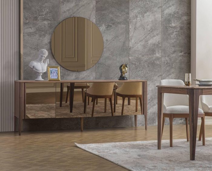 Braune Esszimmer Glas Anrichte Moderner Spiegel Komplettes 2tlg Set Neu