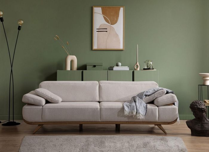 Hellbeiges Textilsofa Designer Polstersofas Wohnzimmer Couchen 3-Sitzer