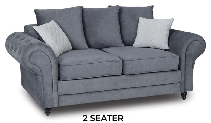 Graue Chesterfield Couch Polster Möbel Stoff Couchen Sofas Zweisitzer
