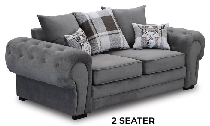 Graue Chesterfield Couch Polster Möbel Stoff Couchen Sofas Design Textil