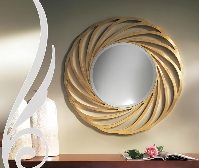 Rund Spiegel Hängespiegel Holz Modern Wandspiegel Möbel Spieglein Design 90x90