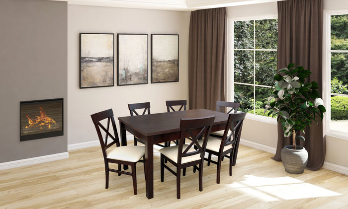 Design Esszimmer Garnitur Stuhl Set Essgarnituren Tische Holz Tisch + 6 Stühle