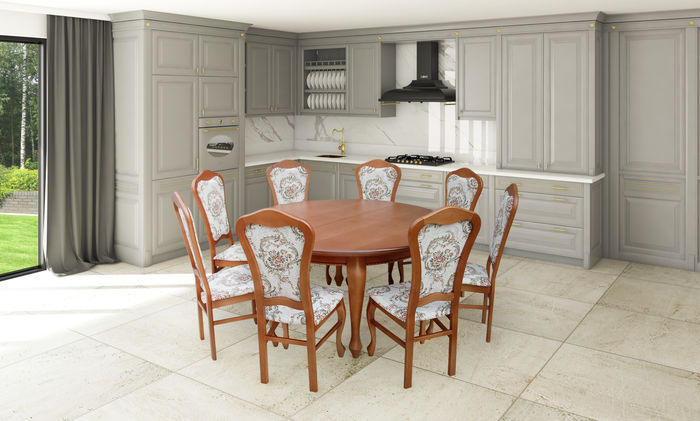 Esstisch Garnitur Tisch + 8x Stühle Stuhl Esszimmer Garnitur Rund Runder Tisch