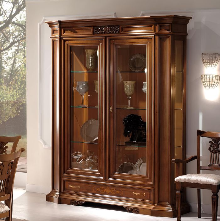 Vitrine Anrichte Vitrinen Luxus Glas Schrank Schranke Braun Holz Design Möbel