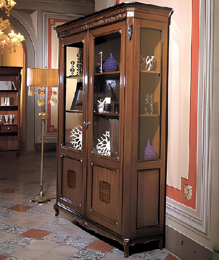Vitrinen Glas Schrank Echtholz Vitrine Wohnzimmer Möbel Anrichte Massive Holz