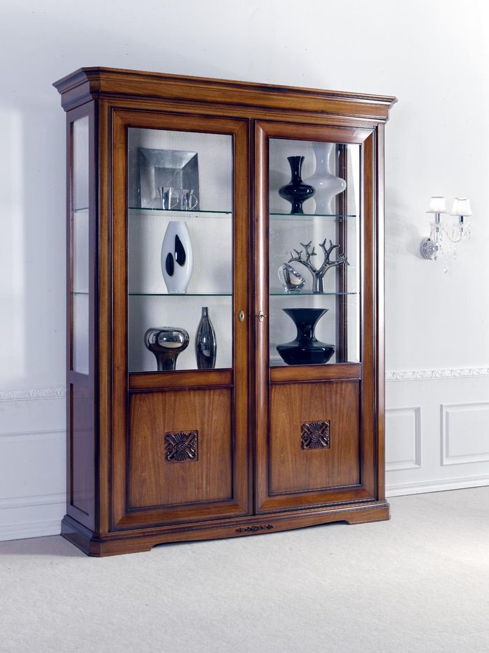 Vitrinen Glas Schrank Echtholz Vitrine Wohnzimmer Möbel Anrichte Massive Holz