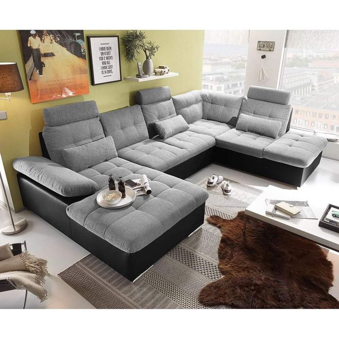 Ecksofa Stoff U-Form Bettfunktion Couch Design Polster Textil Leder Eck Modern