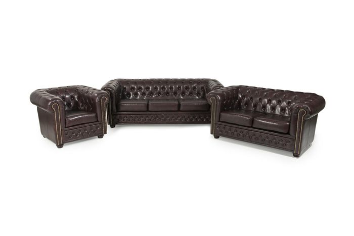 Ledersofa Sofagarnitur 3+2+1 Sitzer Set Garnitur Polstersofa Couch Chesterfield