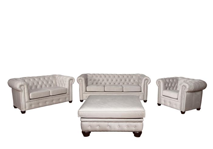Chesterfield Sofagarnitur Couch Set 321+Hocker Sitz Polster Garnituren Textil