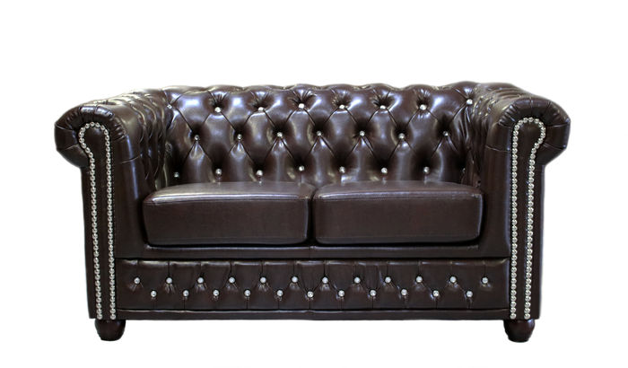 Klassische Edle Zweisitzer Chesterfield Möbel Couch Textil Sofa Design Braun Neu