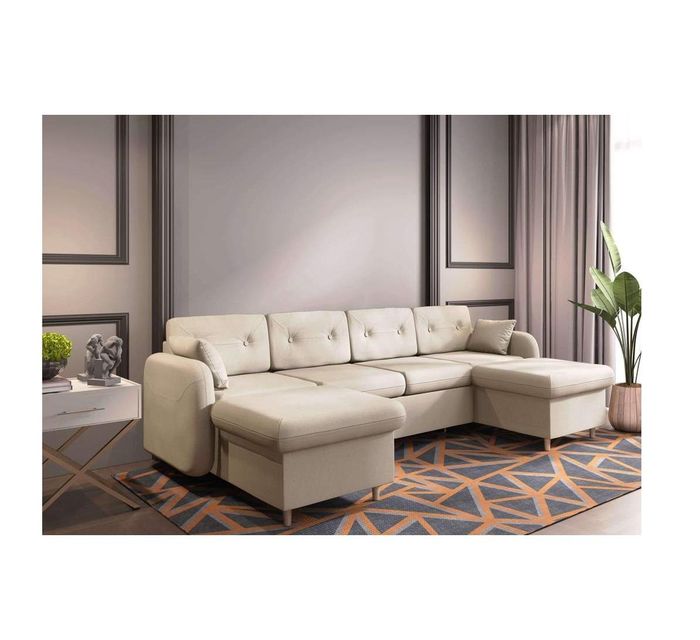 Ecksofa Sofa Polster Couch Wohnlandschaft U Form Bettfunktion Textil Stoff Big