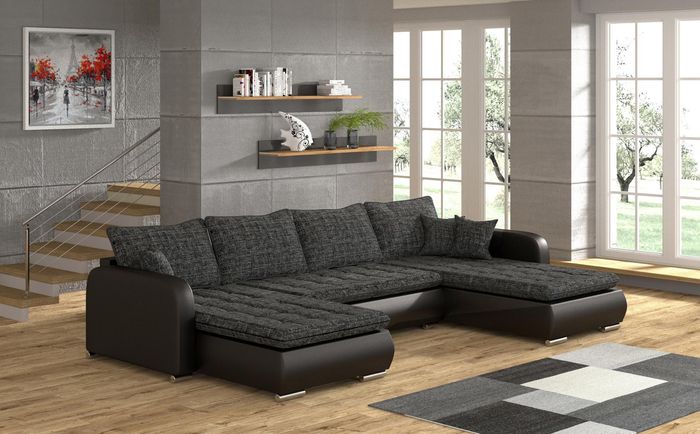 Design Ecksofa U-form Bettfunktion Couch Leder Textil Sofa Neu Wohnlandschaft