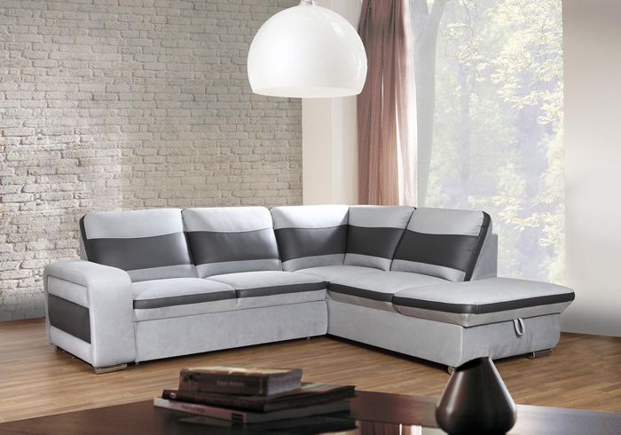 -EcksofaEck Wahl Leder Stoff Polster Textil Bett Kasten Couch Sofa Ecke Garnitur