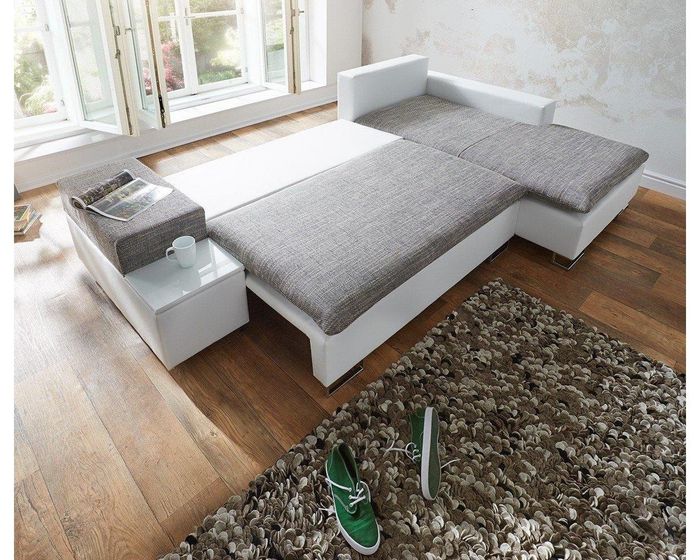 Schlafsofa Design Ecksofa L-form Bettfunktion Couch Textil Sofas Stoff Schlaf