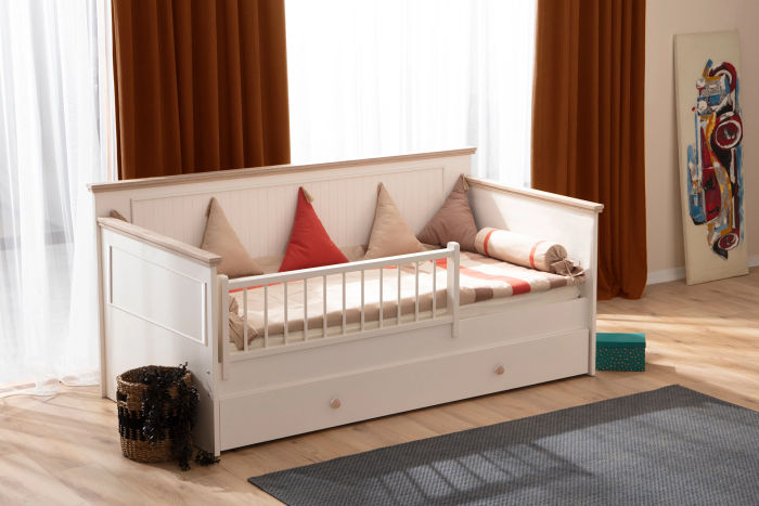 Luxuriös Kinderbett in Kinderzimmer in Modern 100 x 200 cm Stilvoll Beige