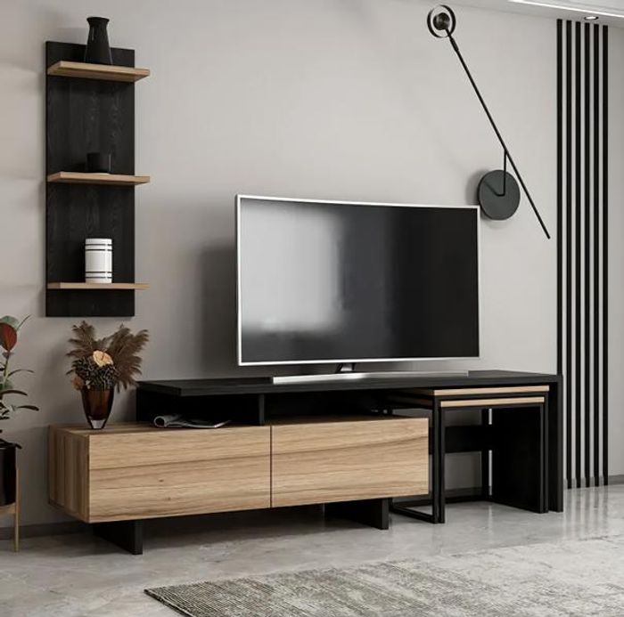 TV Lowboard mit Regal Hochwertig Holz Modern Wohnzimmer Luxuriös Einzigartig