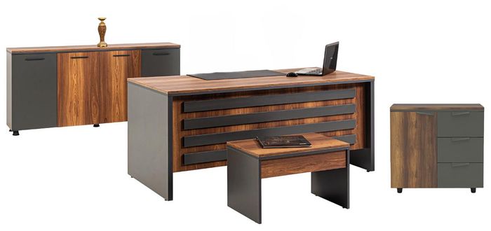 Büroeinrichtung Tisch Sideboard Couchtisch Kommode Holzmöbel Braun Grau